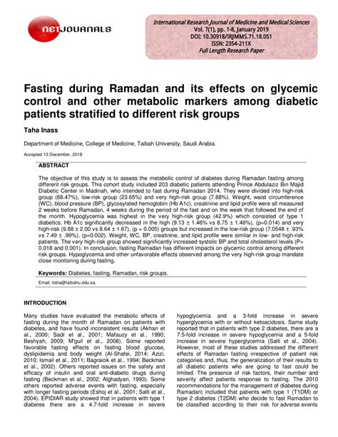 Pdf Fasting During Ramadan And Its Effects On Glycemic Control And