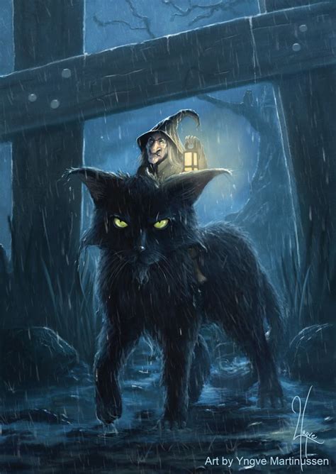 Halloween Cat And Witch Traveling Black Cat Art