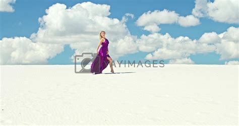 Cinematic Slow Motion Of A Woman Walking On A Sand Dune Barefoot Woman