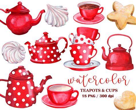 Hand Drawn Graphics Teacups Stacked Clipart Instant Download Watercolor Teacups And Teapots Png