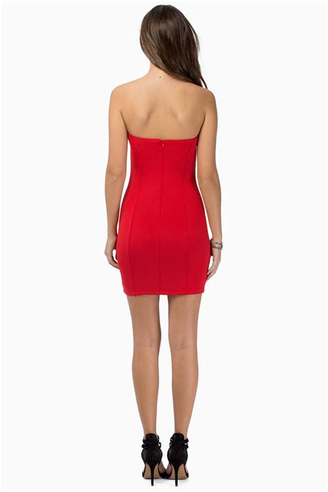 Red Bodycon Dress Red Dress Strapless Dress Red Bodycon