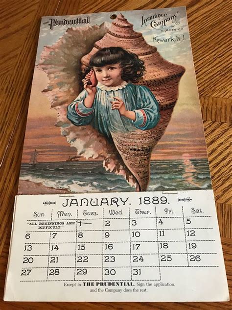 The Prudential Insurance Company 1889 Calendar Antiques Board