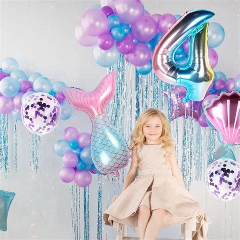 Huiran Mermaid Number Party Foil Balloons Shopee Malaysia