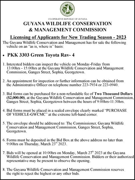 Guyana Wildlife Conservation And Management Commission Invitation For