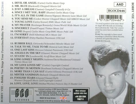 Entre Musica Bobby Vee Sings Your Favourites