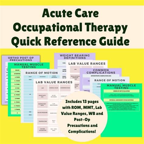 Acute Care Quick Reference Guide For Occupational Therapy Etsy In