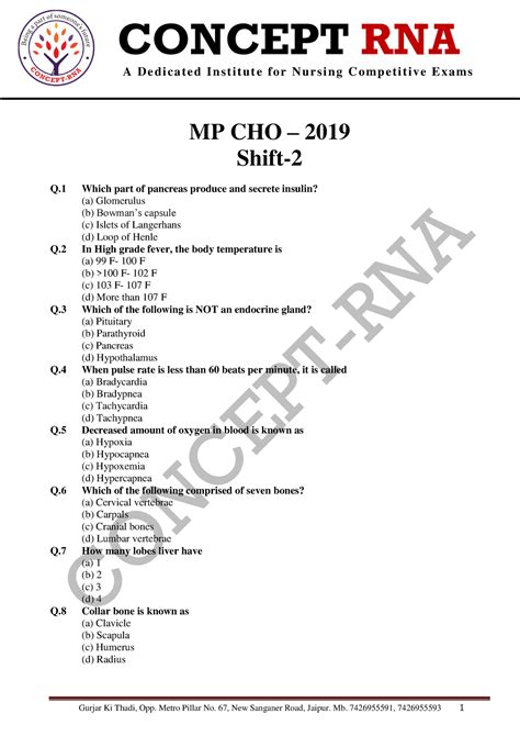MP CHO 2019 Shift 2 Mnvbmnb Bsc Nursing RGUHS Studocu