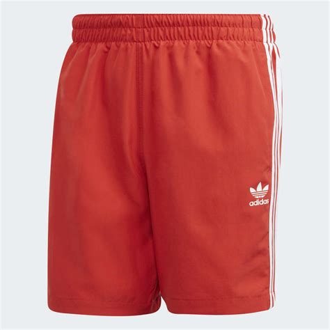 Adidas 3 Stripes Swim Shorts Red Adidas Australia