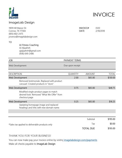 Coaching Invoice Template
