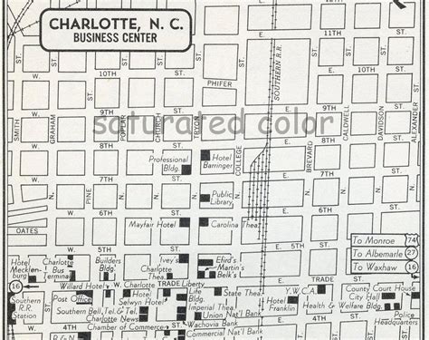 Charlotte North Carolina Nc Map Vintage 1950s Original Heart
