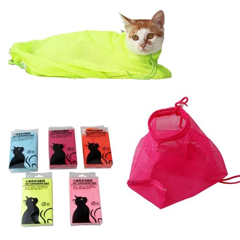 Cat restraint bag for giving fluids. Mesh Grooming Bathing Bag for cats No Scratching Biting ...