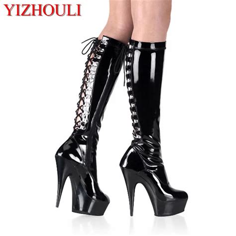 sexy pole dancing classic round toe lace boots 6 inch platform 15 cm high heels platform knee