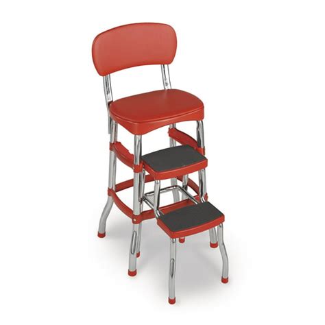 Cosco Stylaire Retro Chair Step Stool With Sliding Steps Red