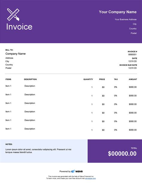 Graphic Design Invoice Template Wave Financial