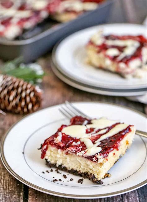 Best if made a day ahead. White Chocolate Raspberry Cheesecake Bars