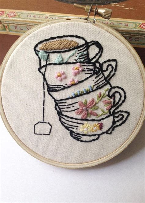 Teacup Hand Embroidery Pattern PDF Cozy Cottagecore Etsy Basic