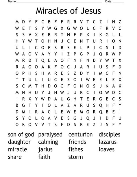Miracles Of Jesus Word Search Puzzle