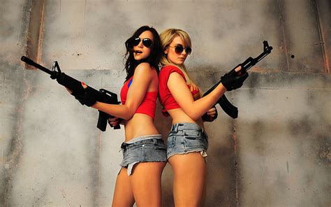hd wallpaper babe double girl girls gun guns sexy weapon wallpaper flare