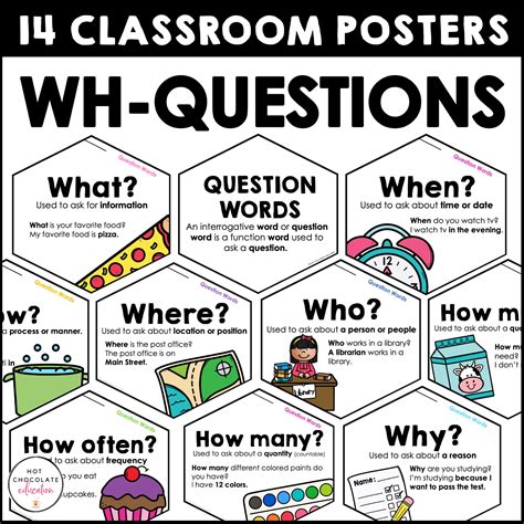 Wh Question Words Posters Esl Grammar Bulletin Board Classroom Decor