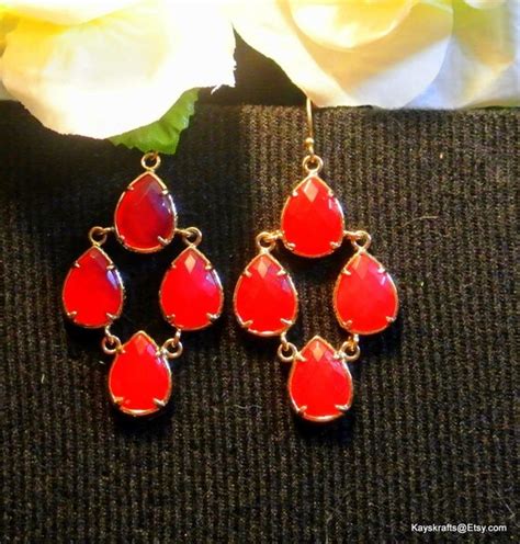 Red Earrings Vintage Red Chandelier Earrings S Red Glass