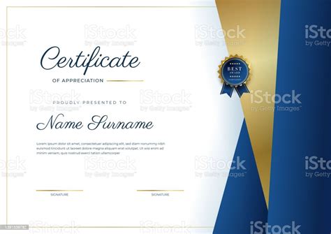 Modern Elegant Blue And Gold Certificate Of Achievement Template With