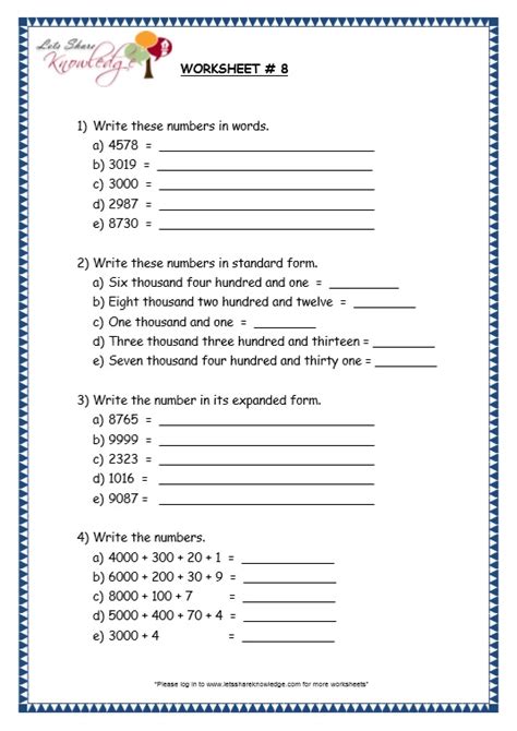 Grade 3 Maths Worksheets 4 Digit Numbers 12 Understanding 4 Digit