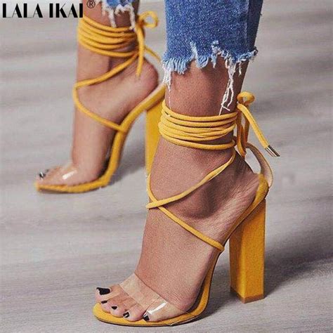 Lala Ikai Women Sandals High Heels Summer Shoes Ankle Strap Square Heel Sexy Gladiator Party