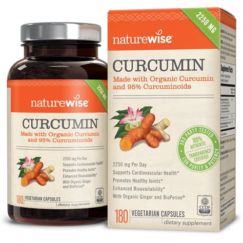 naturewise organic curcumin turmeric with 95 curcuminoids 2250mg max serving per