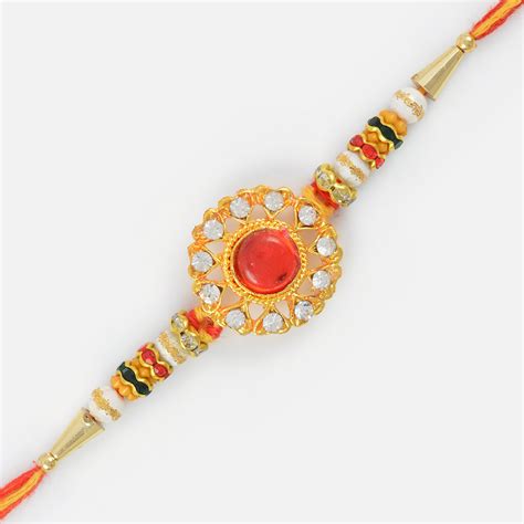 Send Beautiful Kundan Flower Antique Diamond Rakhi To Deliver Online