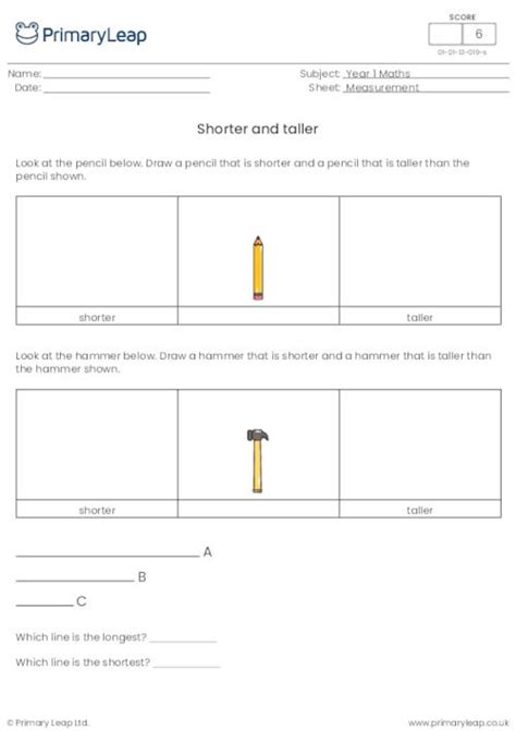 Numeracy Ordering Objects By Length Worksheet Uk