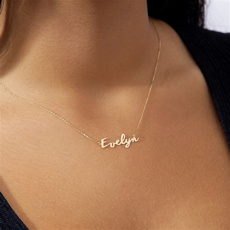 14k Solid Gold Name Necklace Gold Nameplate Necklace Custom Etsy