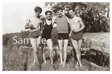 1929 Photo Reprint Near Nude Men Bulge In Swim Suits At A Lake Etsy