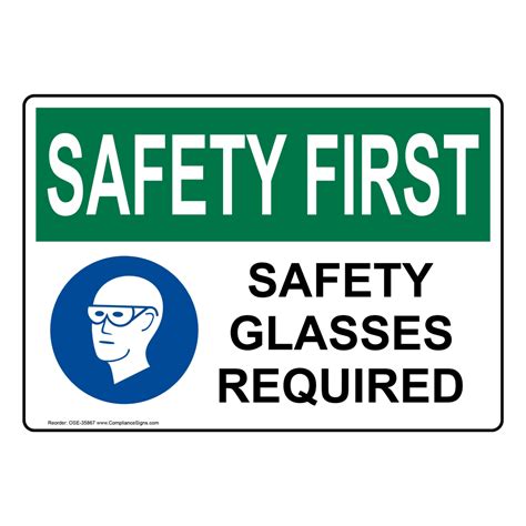 safety glasses required sign white osha us made