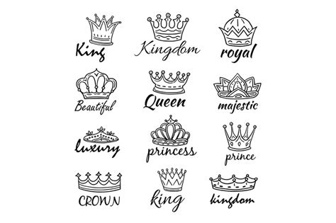 Sketch Crowns Hand Drawn King Queen Crown And Princess Tiara Royalt