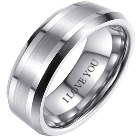 Mens Tungsten Wedding Band Engraved With I Love You 8mm P410 2315 Image 