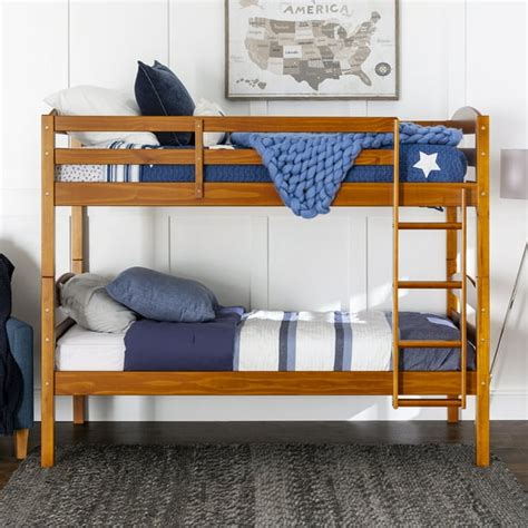 Walker Edison Solid Wood Twin Over Twin Bunk Bed Honey