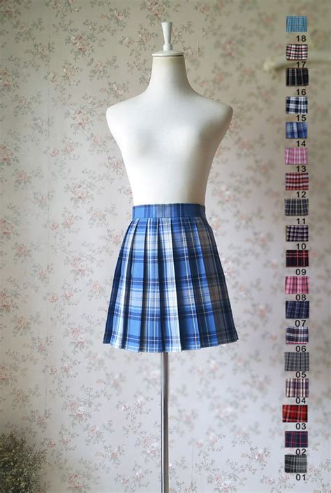 Light BLUE PLAID Skirt Women Girl Pleated Plaid Skirt Outfit Mini Plaid