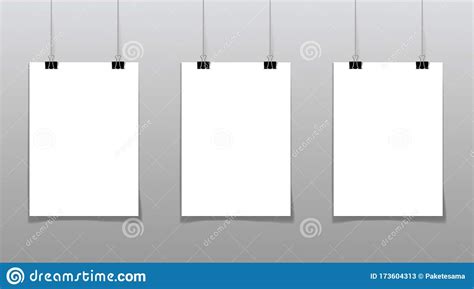 Set Of 3 Blank Posters Hanging On Thread With Clips Stock Vector ...