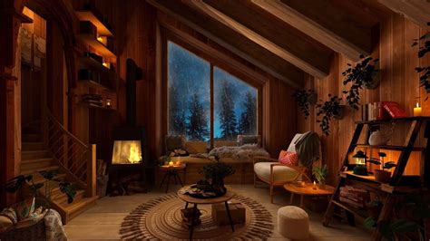 Cozy Log Cabin Ambience With Rain Crackling Fireplace Youtube