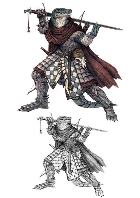 Character Stock Sketch And Color Series Lizardfolk Knight Vagelio