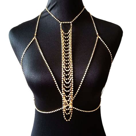 2018 new silver crystal body chains rhinestone bra necklace bikini body chain women sexy chain