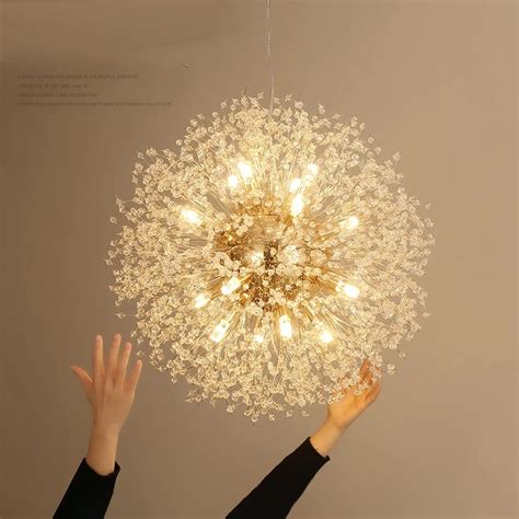 Modern Crystal Dandelion Chandelier Lighting Spark Ball Pendant Lamp