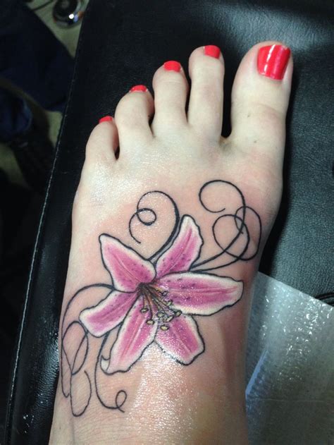 My New Foot Tattoo Stargazer Lily Foot Tattoos Foot Tattoos
