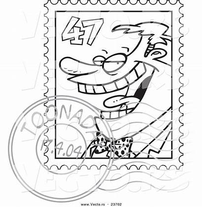 Stamp Cartoon Coloring Postage Drawing Outline Postmarked