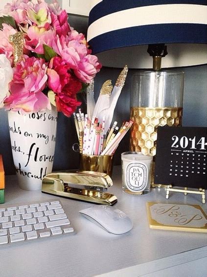 Gorgeous Desk Decor With Gold Pink And Navy Decorating