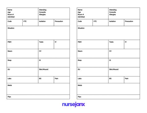 With the help of these templates, nurses keep a track of their patient's state at all times, whether they are in their room, ward or during icu visits. Brain Nursing Report Sheet - 2 Patients (Landscape ...