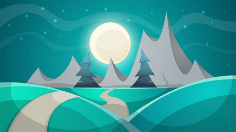 Illustration Of Mountains Night Cartoon Illustration Hd Wallpaper