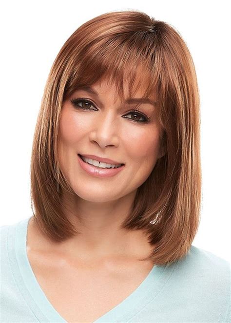 Women S Medium Bob Hairstyles Natural Straight Human Hair Wigs Lace Front Wigs With Bangs 16inch
