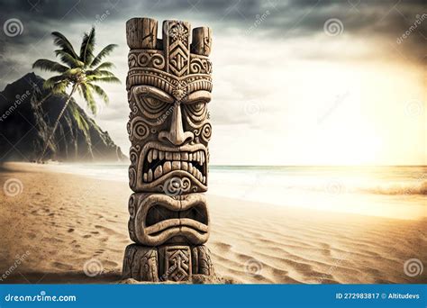 Ancient Idols Totem Tiki Mask On Beach Stock Image Image Of Island Generative 272983817