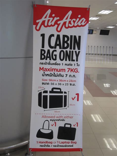 All thai airasia passengers (except for infants) are permitted to carry on board two pieces of baggage, comprising of: ZulDiya : All about baggage - Air Asia